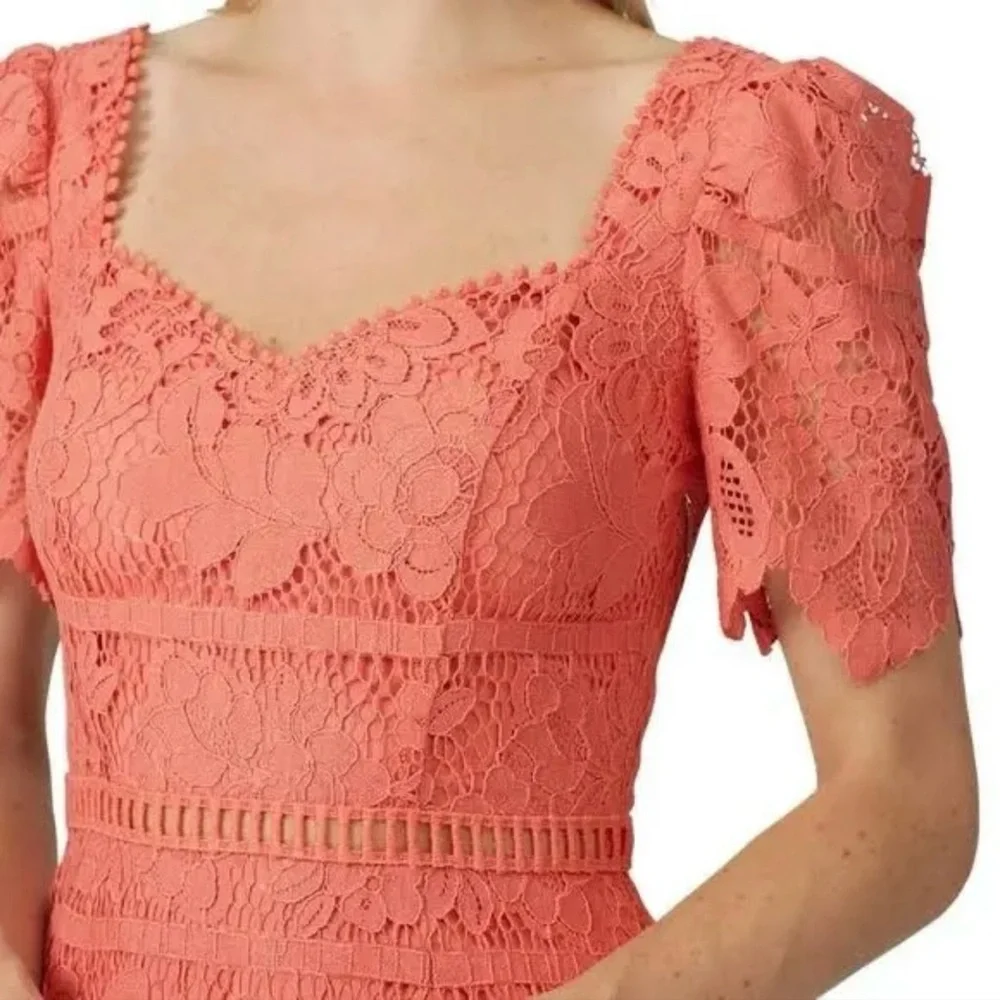 EUC SAYLOR Louisa Midi Dress in Coral Lace size Small - Picture 7 of 8